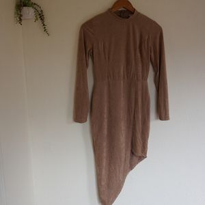 Gorgeous Beige High Low Velvet DateNight Dress